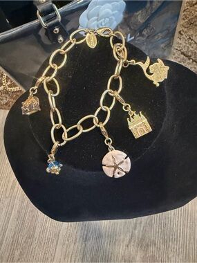 Disney Gold-Tone Charm Bracelet with Sand Dollar, Castle & Teapot Charms